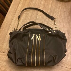 OLIVIA+JOY Large Black Shoulder Bag Gold Zippers